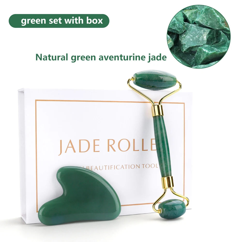 Roller Gua Sha Jade Stone Massage Set Face Lifting Beauty