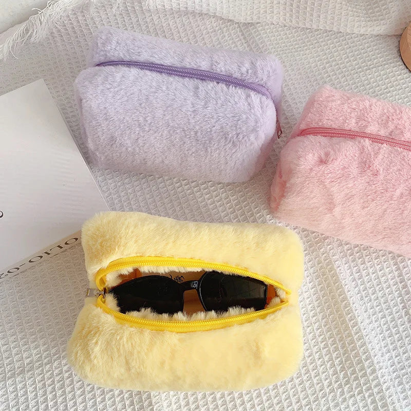 Pink, Yellow & Purple Fur Makeup Bag