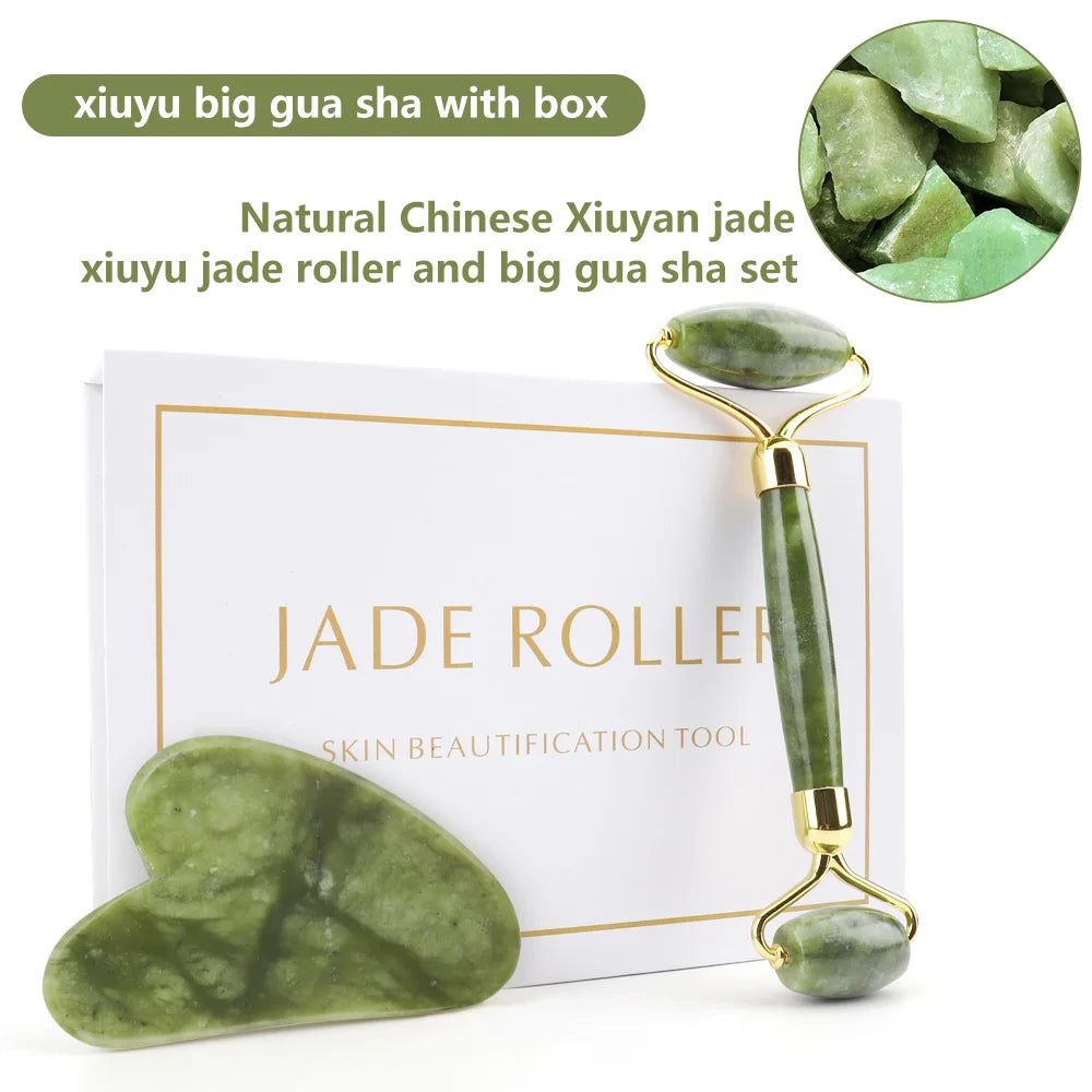 Roller Gua Sha Jade Stone Massage Set Face Lifting Beauty