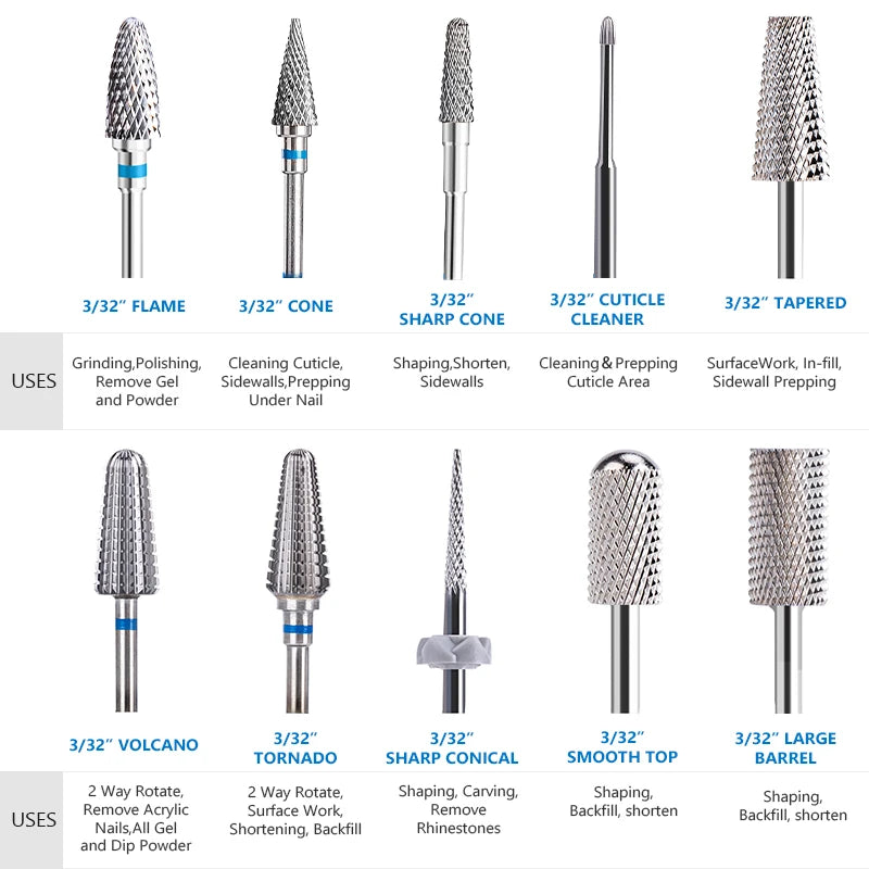 Ceramic Tungsten Carbide Nail Drill Bit Rotate Burr Milling Tools