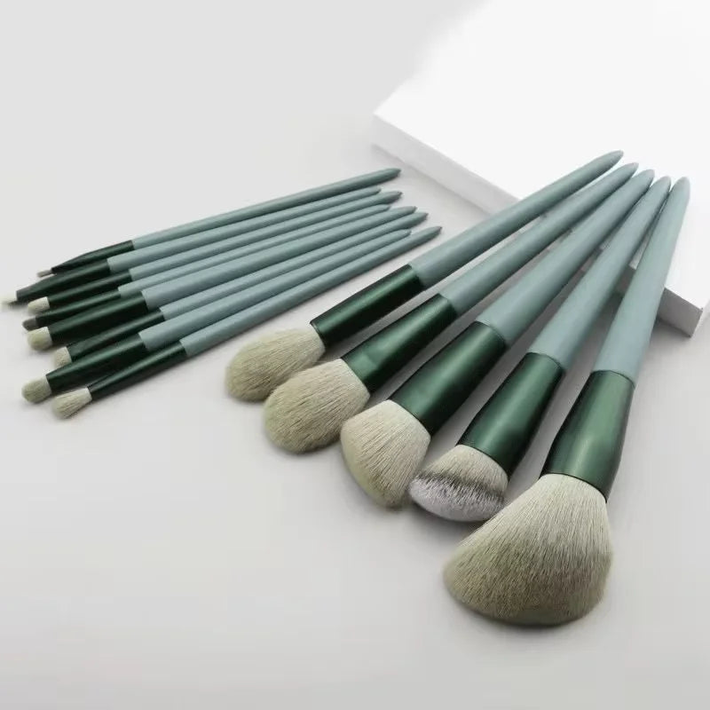 Green makeup brush set