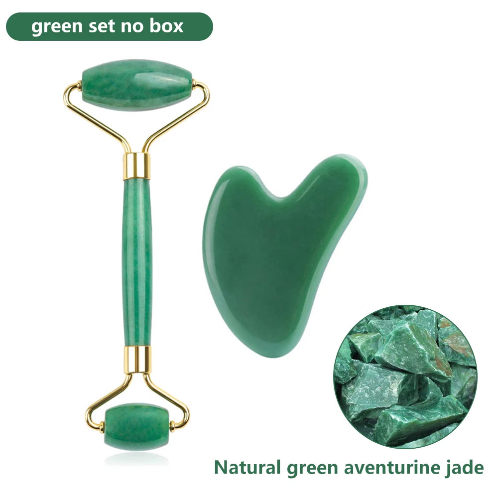 Roller Gua Sha Jade Stone Massage Set Face Lifting Beauty