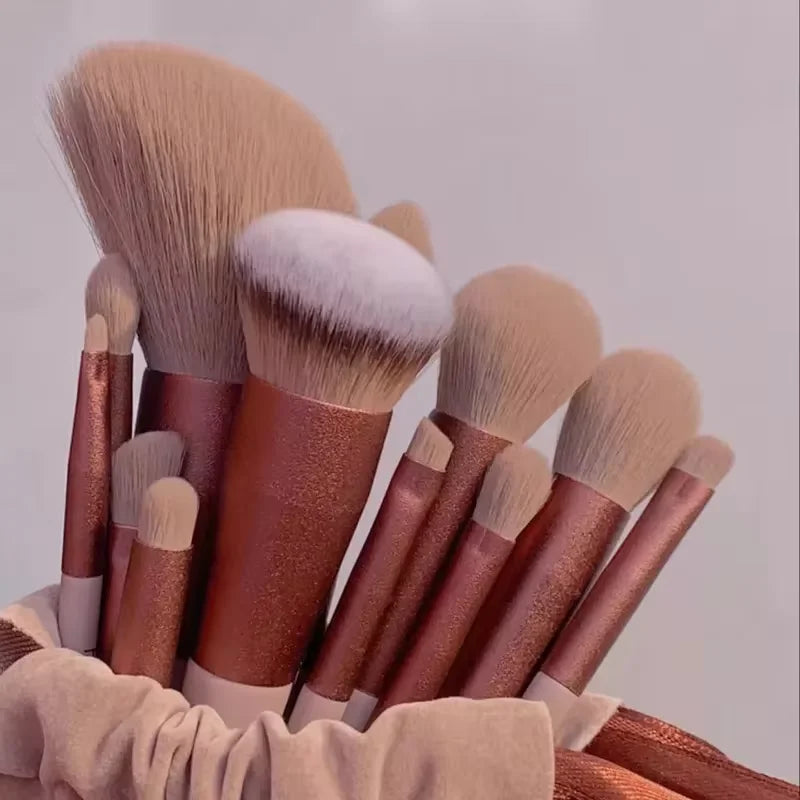 Brown makeup brush set