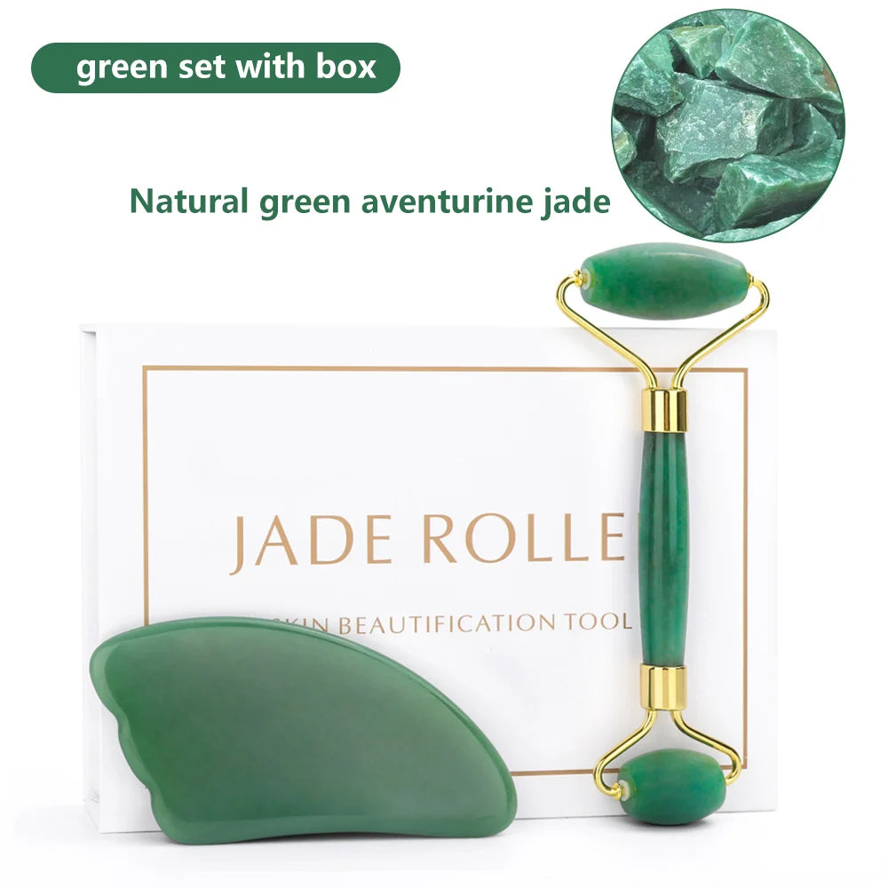 Roller Gua Sha Jade Stone Massage Set Face Lifting Beauty