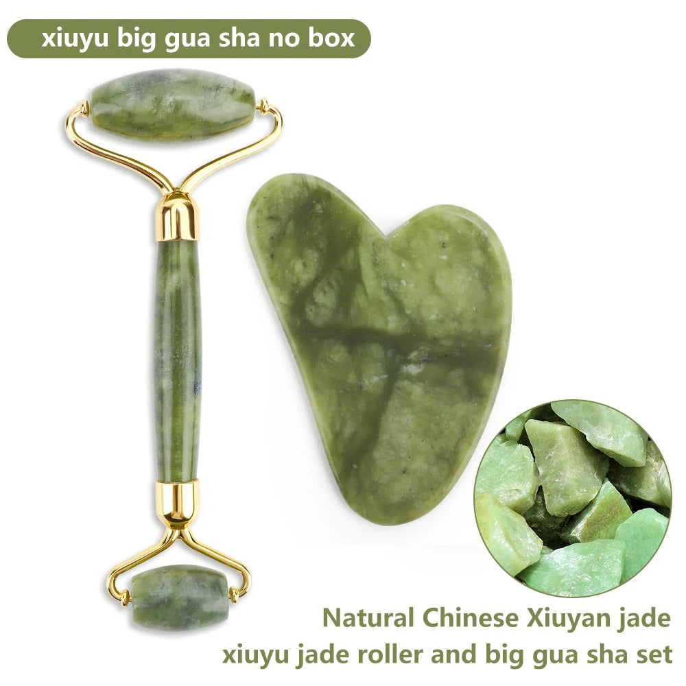 Roller Gua Sha Jade Stone Massage Set Face Lifting Beauty